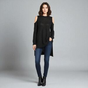 The Limited Black Cold Shoulder Sequin Sweater Mohair XS